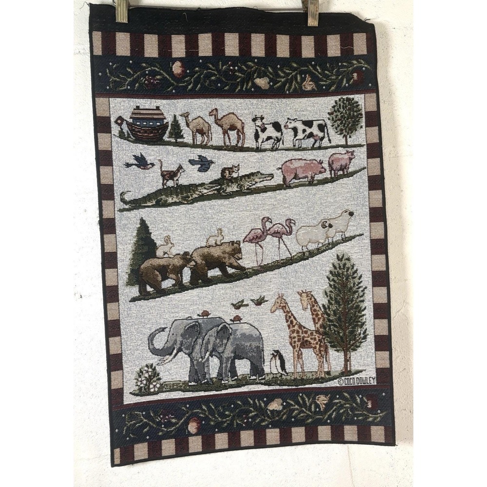 VTG Coco Dowley Noahs Ark Woven Tapestry Wall Hanging Mini 17x24-26 No Rod